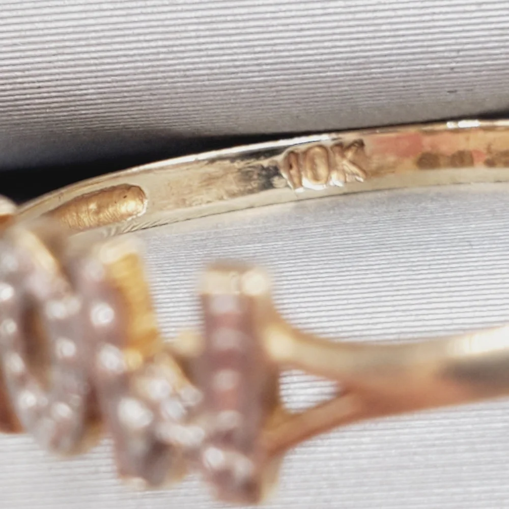 10k Solid Yellow Gold Mom Or Wow Genuine Diamond Accent Ring